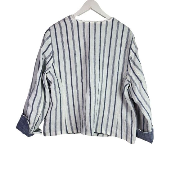 Chico’s Striped Linen Blazer Jacket size 14 Blue White - Picture 4 of 9